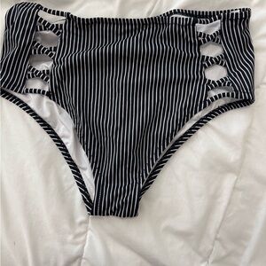 Shade & Shore Black and White Striped Bikini Bottom